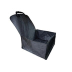 Asiento de auto para perro negro impermeable con paredes reforzadas y respaldo alto, instalado en el asiento trasero